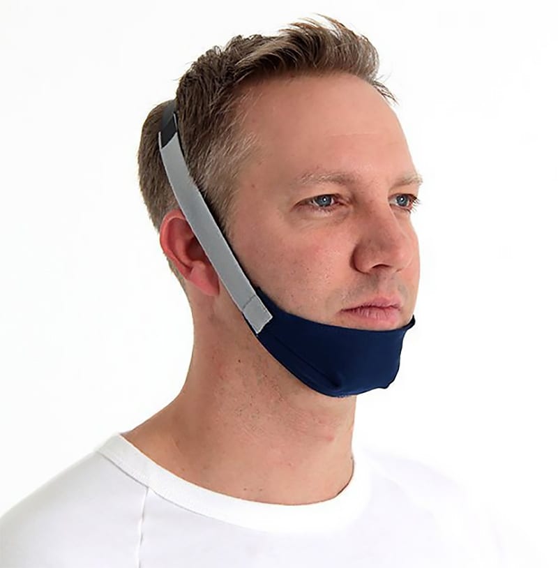 Best CPAP Chinstraps Man wearing a CPAP chinstrap