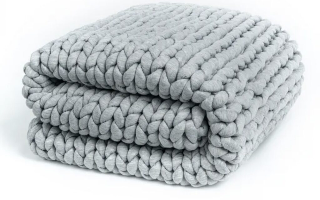 Helix Weighted Blanket Review Product page photo of the Helix Knit Weighted Blanket