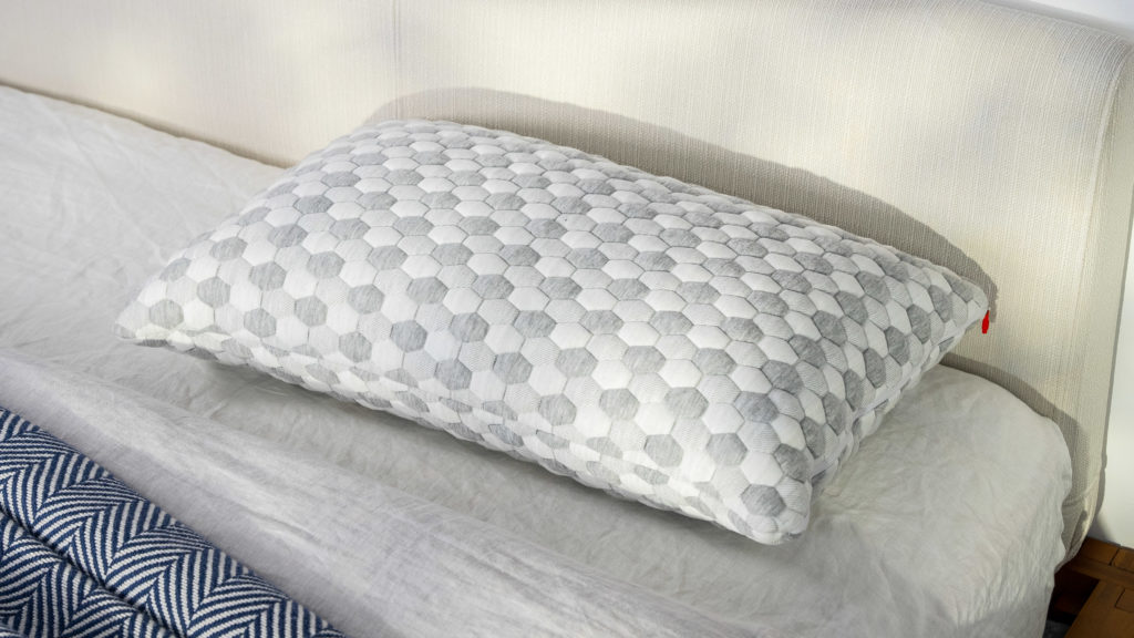 Layla Pillow Review A picture of the Layla Kapok Pillow in Sleep Foundation's test lab.