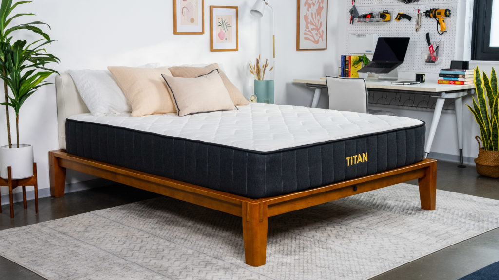 Titan Mattress Review – Test Lab Ratings A picture of the Titan Plus Mattress in Sleep Foundation's test lab.